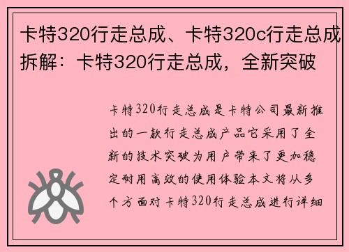 卡特320行走总成、卡特320c行走总成拆解：卡特320行走总成，全新突破
