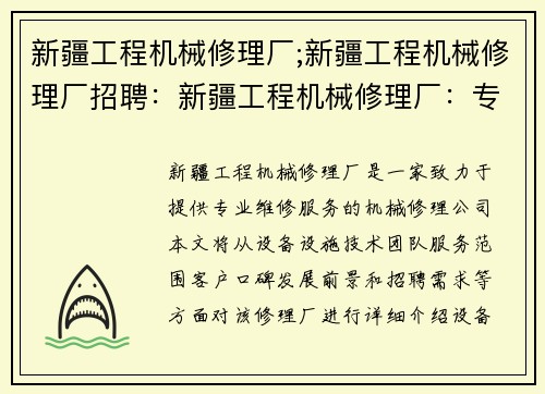 新疆工程机械修理厂;新疆工程机械修理厂招聘：新疆工程机械修理厂：专业维修服务